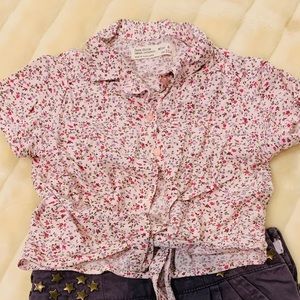 Floral front tie top
